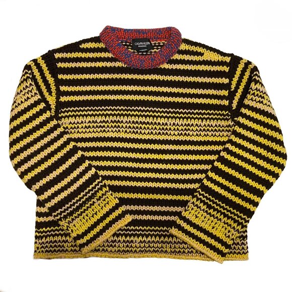 CALVIN KLEIN 205W39NYC RAF SIMONS CHUNKY HANDKNIT STRIPED SWEATER XS - Picture 4 of 7